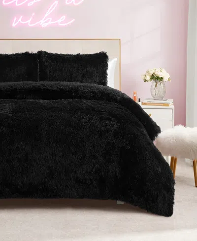 Juicy Couture Shaggy Faux Fur 3-pc. Comforter Set, Full/queen In Black