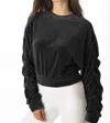 Juicy Couture Shirred Sleeve Crop Top In Black In Black