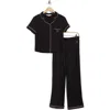 Juicy Couture Short Sleeve Button-up Top & Pants Pajamas In Black