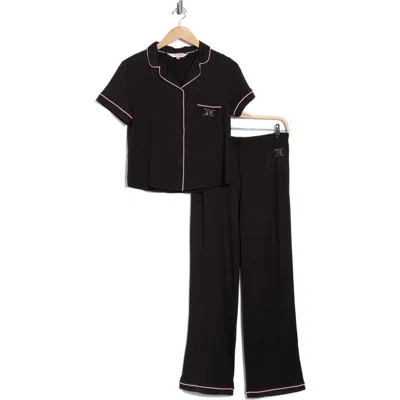Juicy Couture Short Sleeve Button-up Top & Pants Pajamas In Black