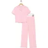 Juicy Couture Short Sleeve Button-up Top & Pants Pajamas In Pink