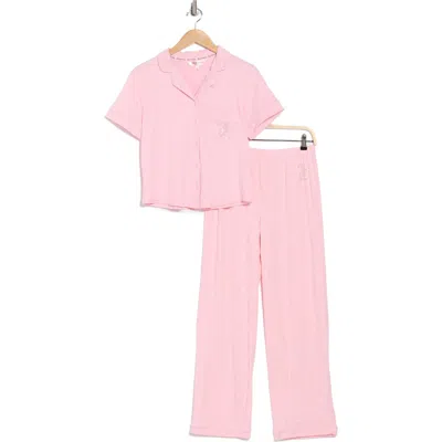 Juicy Couture Short Sleeve Button-up Top & Pants Pajamas In Pink