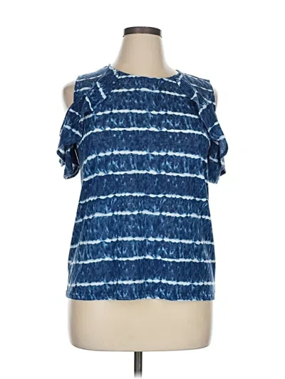 Pre-owned Juicy Couture Short Sleeve Top Blue Stripes Pattern Cold Shoulder Neckline Tops