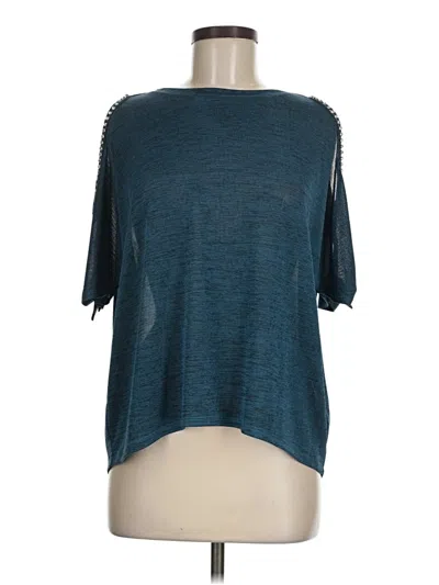 Pre-owned Juicy Couture Short Sleeve Top Teal Cold Shoulder Neckline Tops In Blue