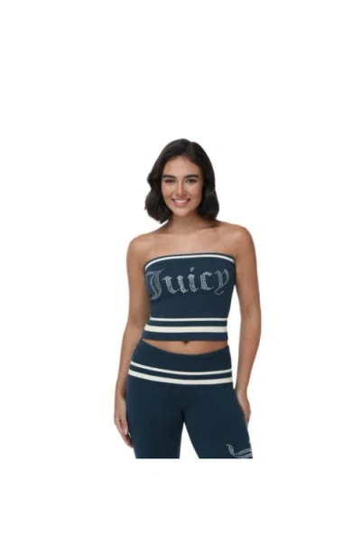 Juicy Couture Sleek Logo Strapless Tube Top In Blue