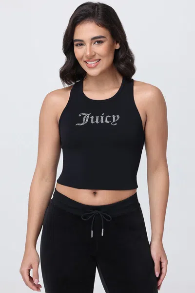 Juicy Couture Small Bling High Neck Crop Tank In Black