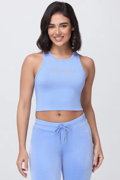 Juicy Couture Small Bling High Neck Crop Tank In Blue