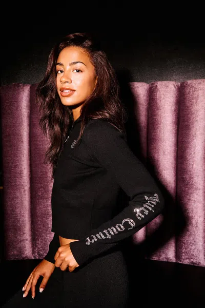 Juicy Couture Small Bling Knit Cropped Jacket In Black