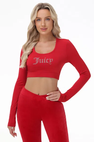 Juicy Couture Small Bling Knit Cropped Long Sleeve Baby Tee In Red