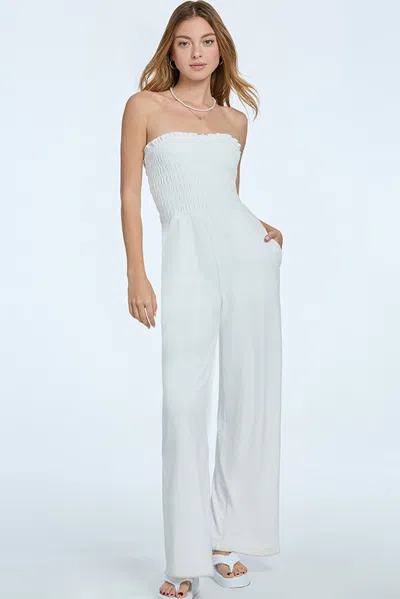 Juicy Couture Smocked Velour Jumpsuit In White