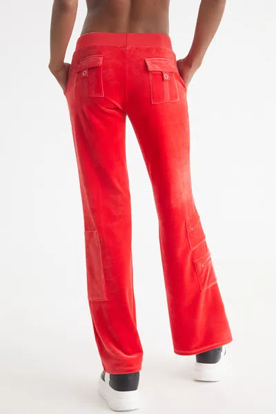Juicy Couture Snap Pocket Velour Cargo Pants In Red