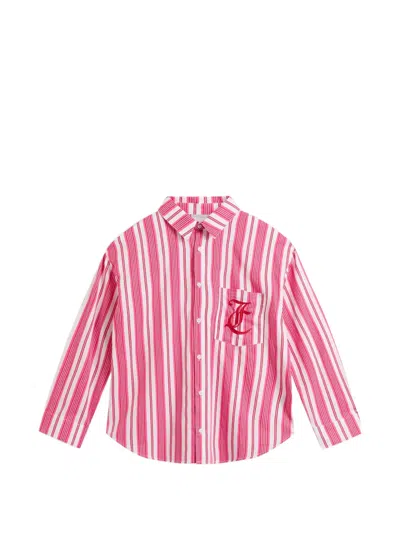 Juicy Couture Striped Logo-embroidered Pajama Top In Pink