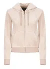 Juicy Couture Womens Caramel Robertson Logo-embroidered Velour Hoody In Warm Taupe
