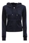 Juicy Couture Cotton Velvet Hoodie In Navy