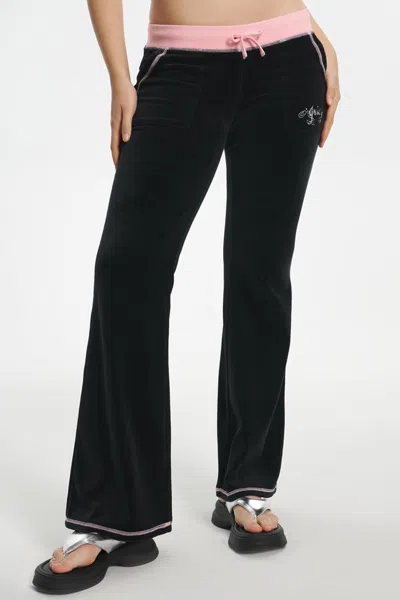 Juicy Couture Sweetheart Cotton Velour Track Pants In Black