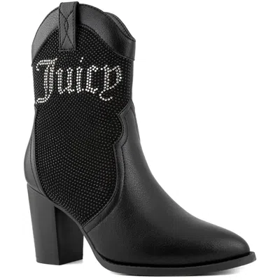 Juicy Couture Tamra Womens Logo Faux Leather Cowboy, Western Boots In Black