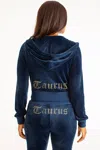 Juicy Couture Taurus Customizable Big Bling Velour Hoodie In Blue