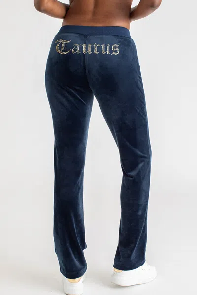 Juicy Couture Taurus Customizable Big Bling Velour Track Pants In Blue
