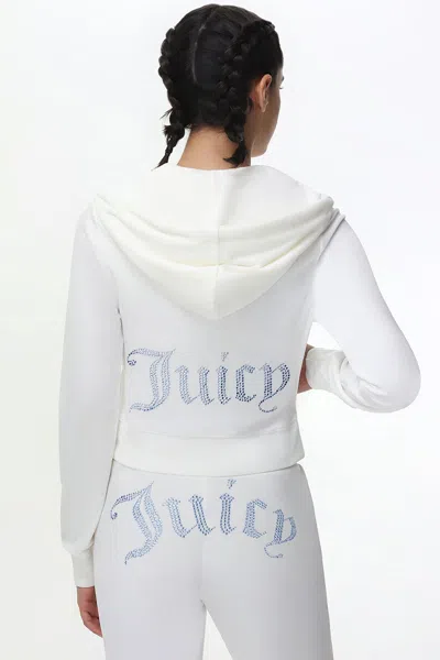 Juicy Couture Technicolor Customizable Big Bling Velour Hoodie In White