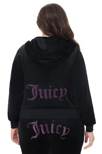 Juicy Couture Technicolor Customizable Big Bling Velour Hoodie In Black