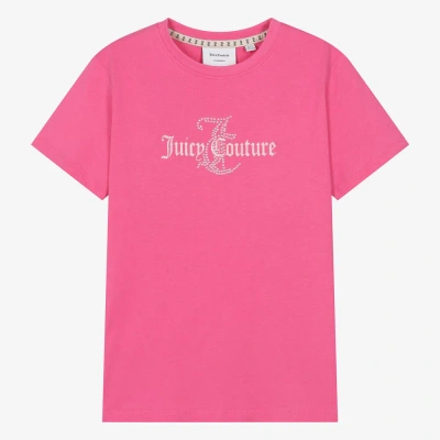 Juicy Couture Kids' Diamante-embellished Short-sleeve Cotton-jersey T-shirt 7-16 Years In Pink