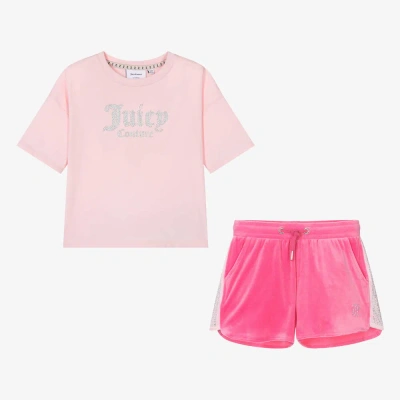 Juicy Couture Teen Girls Pink Velour Shorts Set