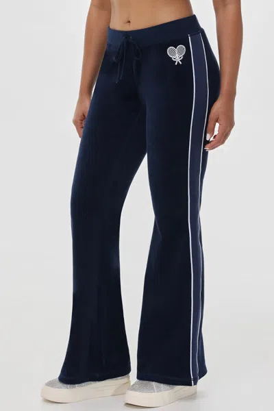 Juicy Couture Tennis Cotton Velour Track Pants In Blue