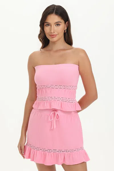Juicy Couture Towel Terry Lace Trim Tube Top In Pink