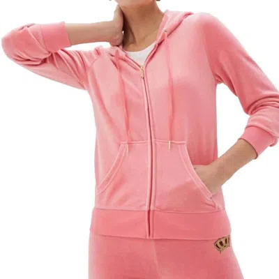 Juicy Couture Traditional Logo Track Velour Robertson Hoodie In Pink Lemonade