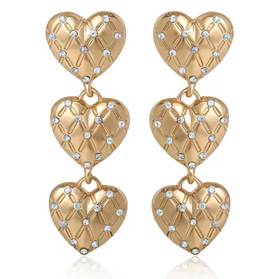 Juicy Couture Triple Heart Drop Earrings In Yellow Gold