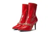 Juicy Couture Tyme Bootie Women's 8 Red Croc Leather Stiletto Heel Boots Khd807