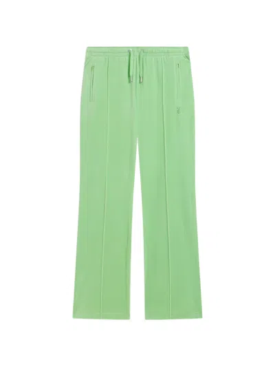 Juicy Couture Velour Diamanté-embellished Track Pants In Green