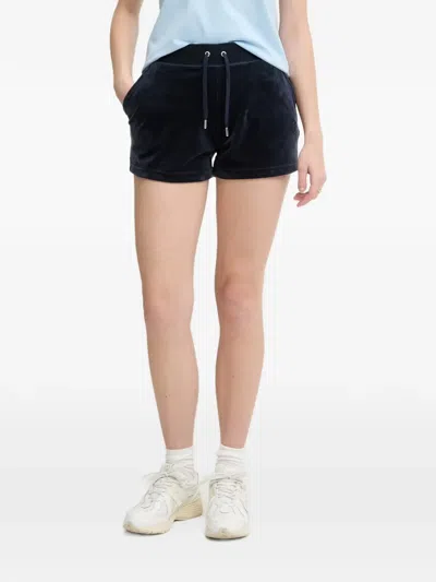 Juicy Couture Velour Drawstring Shorts In Blue