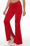 Juicy Couture Velour Flare Pant With Slit In Red