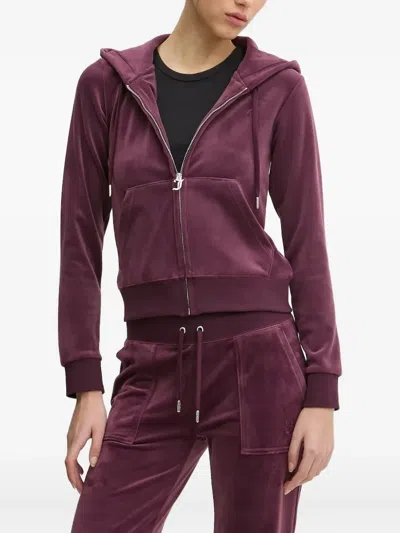 Juicy Couture Womens Wine Logo-embroidered Drawstring-hood Velour Hoody In Burgundy