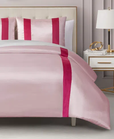Juicy Couture Velvet Stripe On Satin Duvet Cover Set In Pink Marshmallow