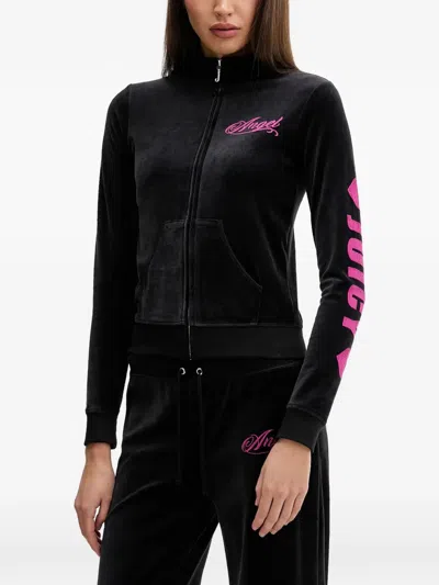 Juicy Couture Velvet Zip-up Sweatshirt In Black