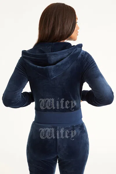 Juicy Couture Wifey Customizable Big Bling Velour Hoodie In Blue