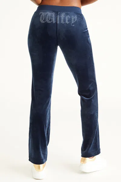 Juicy Couture Wifey Customizable Big Bling Velour Track Pants In Blue