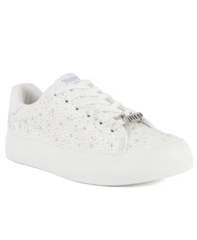 Juicy Couture Women's Alanis Rhinestone Lace Up Platform Sneakers In White