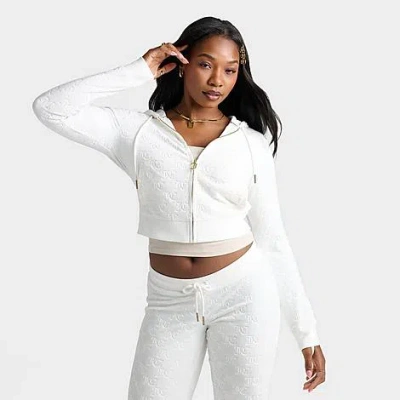 Juicy Couture Women's Big Bling Embossed Velour Full-zip Hoodie In White