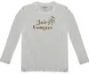 JUICY COUTURE WOMEN'S BLEACHED BONE TRADITIONAL BLING CLASSIC LONG SLEEVE T-SHIRT L IN IVORY