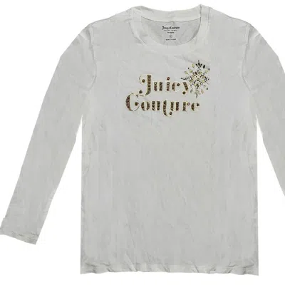 Juicy Couture Women's Bleached Bone Traditional Bling Classic Long Sleeve T-shirt Long Sleeve In White