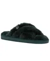 Juicy Couture Womens Logo Faux Fur Slide Sandals In Forest Green