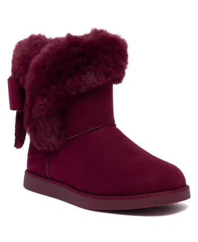 Juicy Couture Women's Kenia Cozy Bow Detail Booties In Burgundy