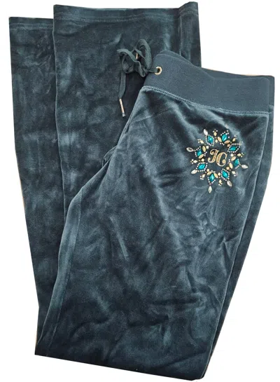 Juicy Couture Women's Pine Traditional Bling Track Velour Pants In Pine Green In Grey