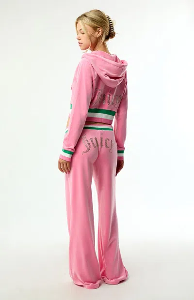 Juicy Couture Women's Pink Velour Contrast Waist Baggy Track Pants In Multi