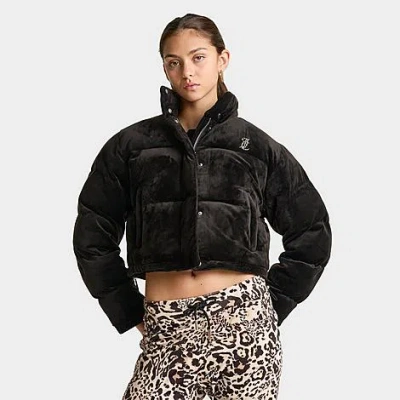 Juicy Couture Women's Velour Bling Puffer Jacket In Black