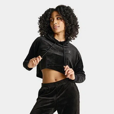 Juicy Couture Women's Velour Cropped Hoodie In Liquorice