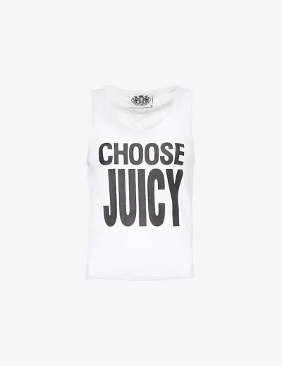 Juicy Couture Womens White Choose Juicy Stretch-cotton Jersey Top